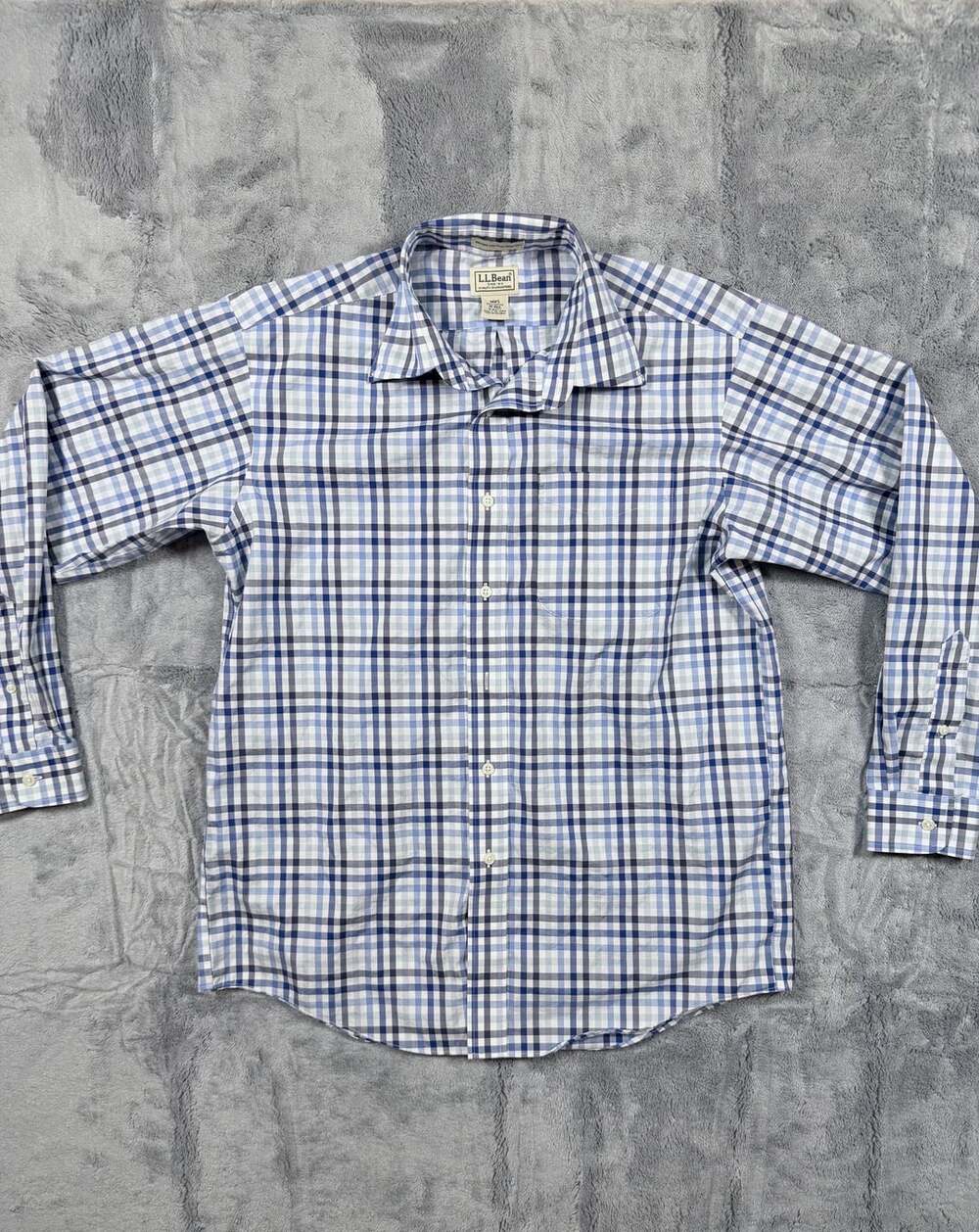 L.L. Bean Plaid Button Down Shirt Size M-Reg Blue Cotton Long Sleeve
